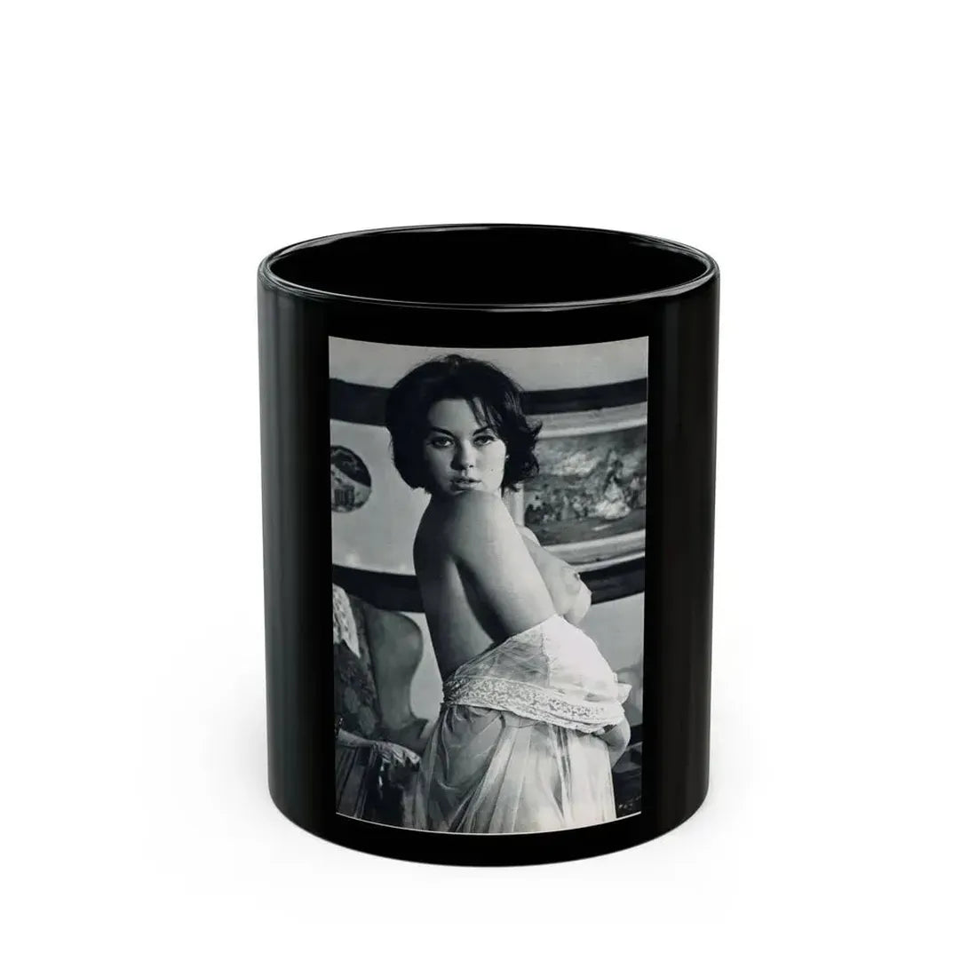 June Palmer #150 - Topless (Vintage Female Icon) Black Coffee Mug 11oz - Go Mug Yourself