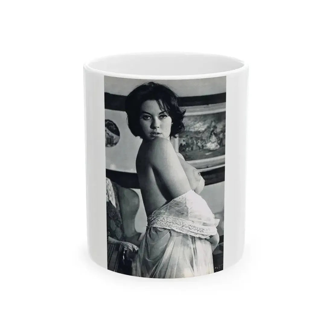 June Palmer #150 - Topless (Vintage Female Icon) White Coffee Mug 11oz - Go Mug Yourself