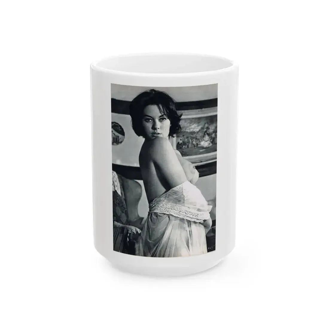 June Palmer #150 - Topless (Vintage Female Icon) White Coffee Mug 15oz - Go Mug Yourself