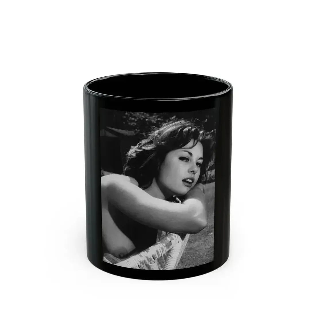 June Palmer #153 - Topless (Vintage Female Icon) Black Coffee Mug 11oz - Go Mug Yourself