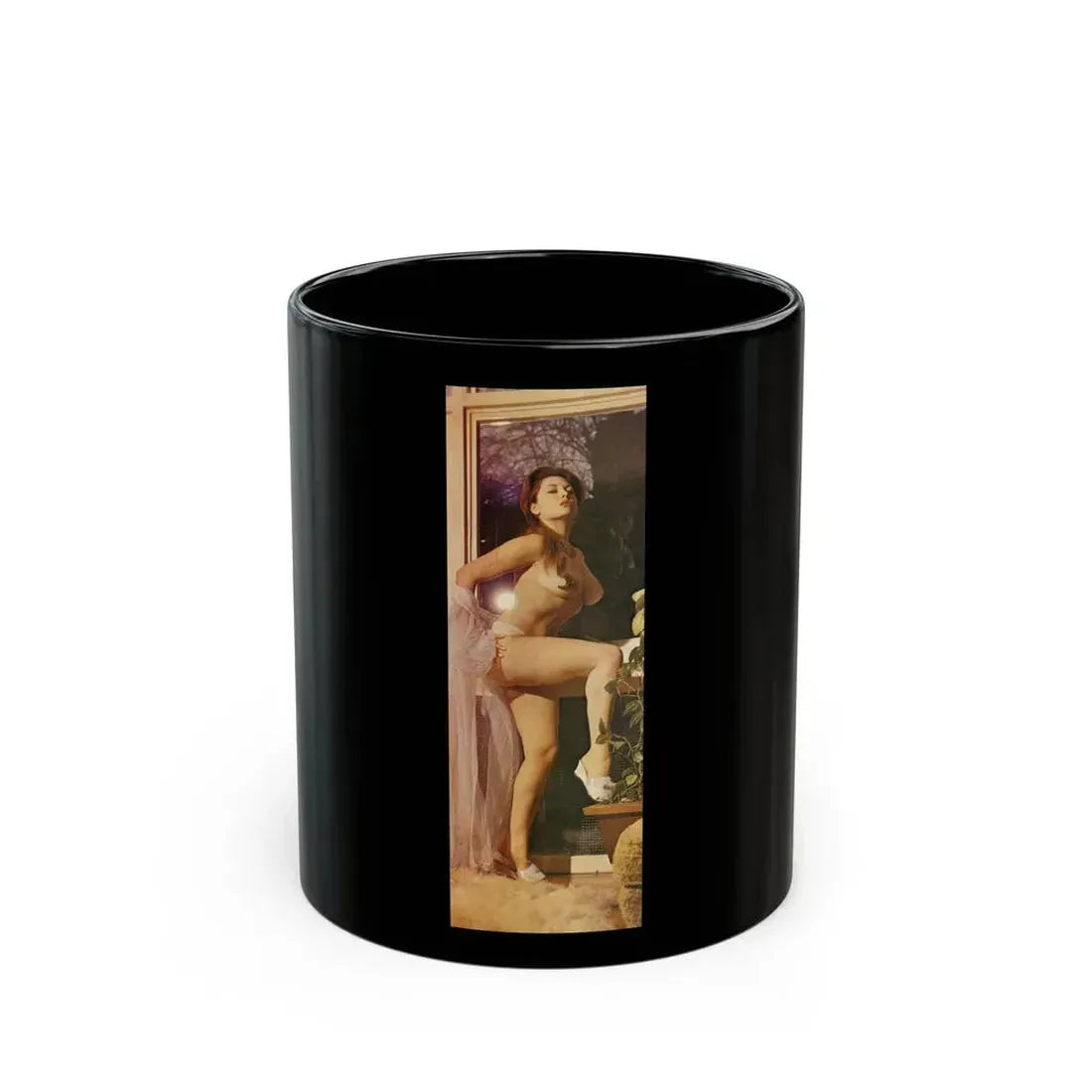 June Palmer #170 - Topless (Vintage Female Icon) Black Coffee Mug 11oz - Go Mug Yourself
