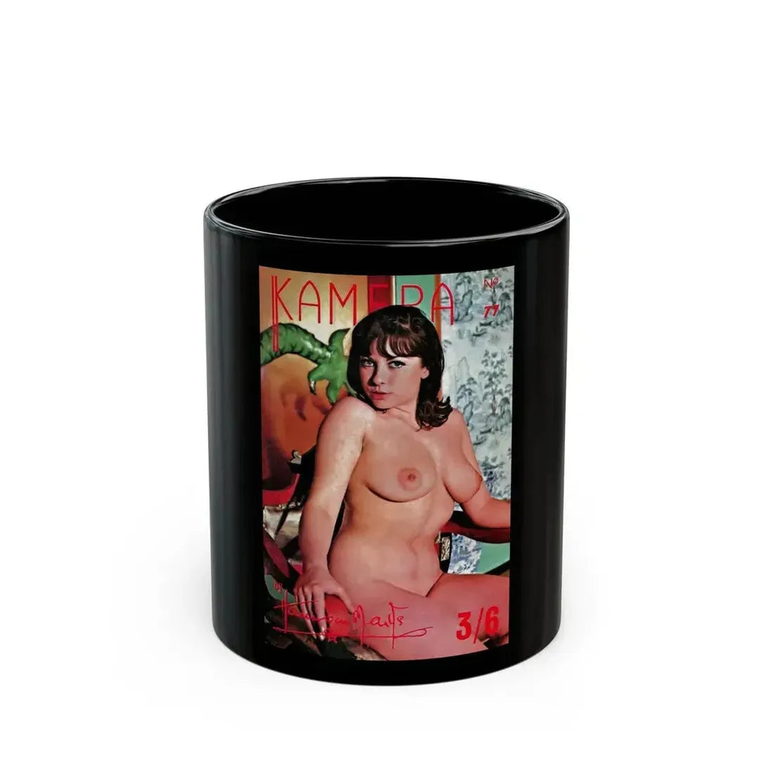 June Palmer #174 - Topless (Vintage Female Icon) Black Coffee Mug 11oz - Go Mug Yourself