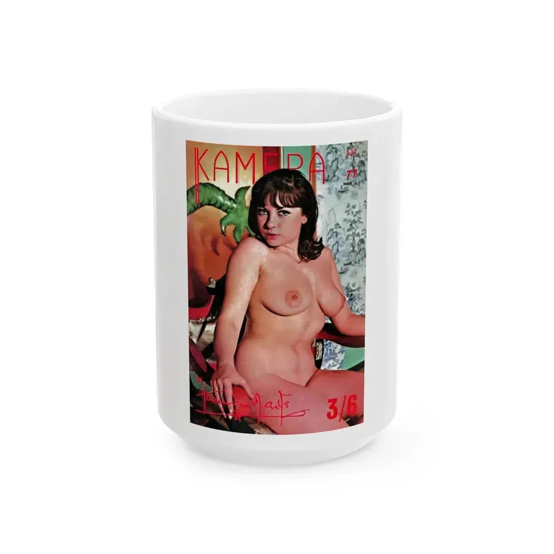 June Palmer #174 - Topless (Vintage Female Icon) White Coffee Mug 15oz - Go Mug Yourself