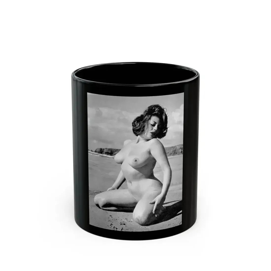 June Palmer #175 - Topless (Vintage Female Icon) Black Coffee Mug 11oz - Go Mug Yourself