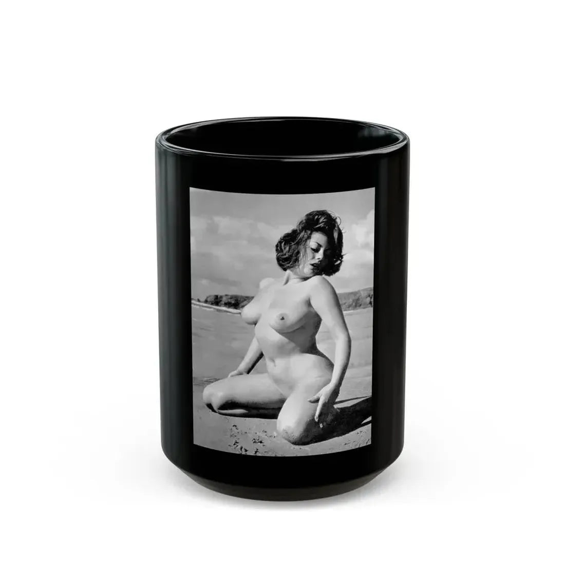 June Palmer #175 - Topless (Vintage Female Icon) Black Coffee Mug 15oz - Go Mug Yourself