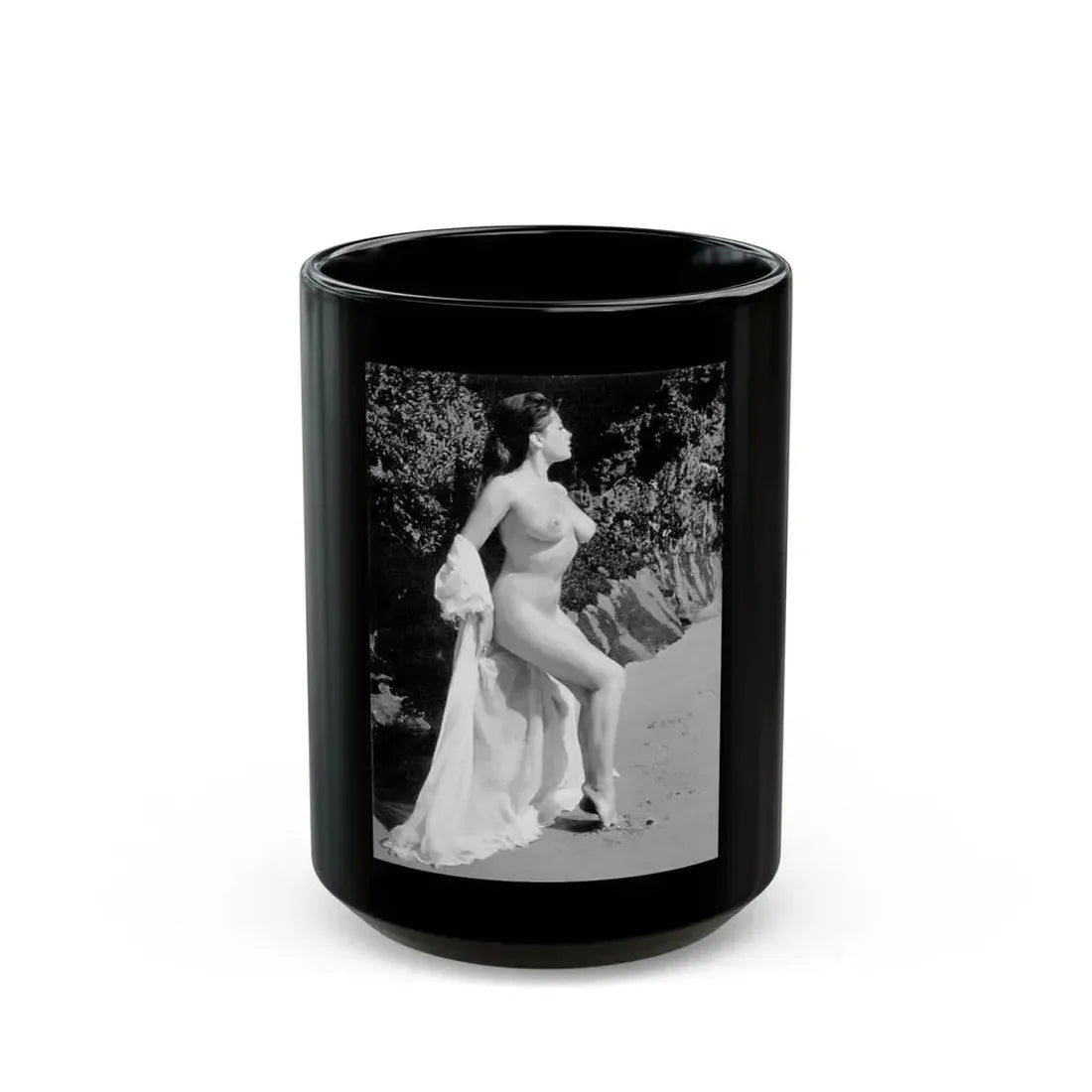 June Palmer #176 - Topless (Vintage Female Icon) Black Coffee Mug 15oz - Go Mug Yourself