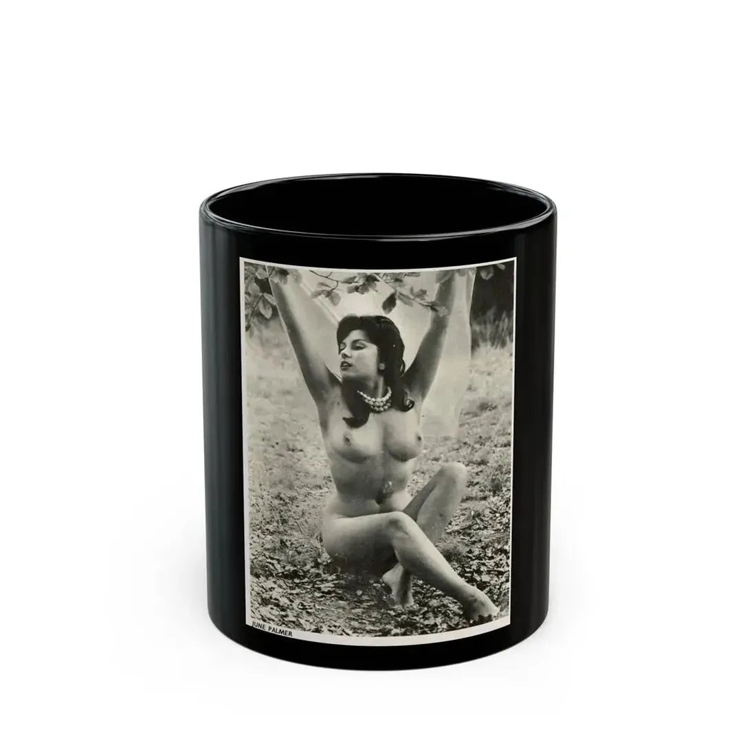 June Palmer #178 - Topless (Vintage Female Icon) Black Coffee Mug 11oz - Go Mug Yourself