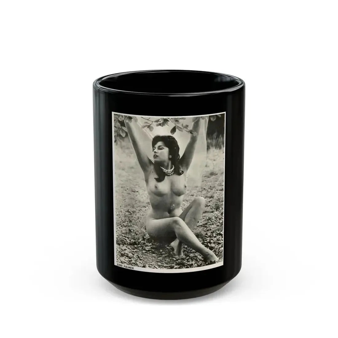 June Palmer #178 - Topless (Vintage Female Icon) Black Coffee Mug 15oz - Go Mug Yourself