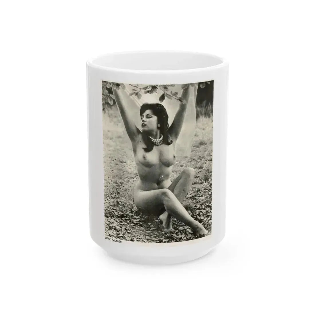 June Palmer #178 - Topless (Vintage Female Icon) White Coffee Mug 15oz - Go Mug Yourself