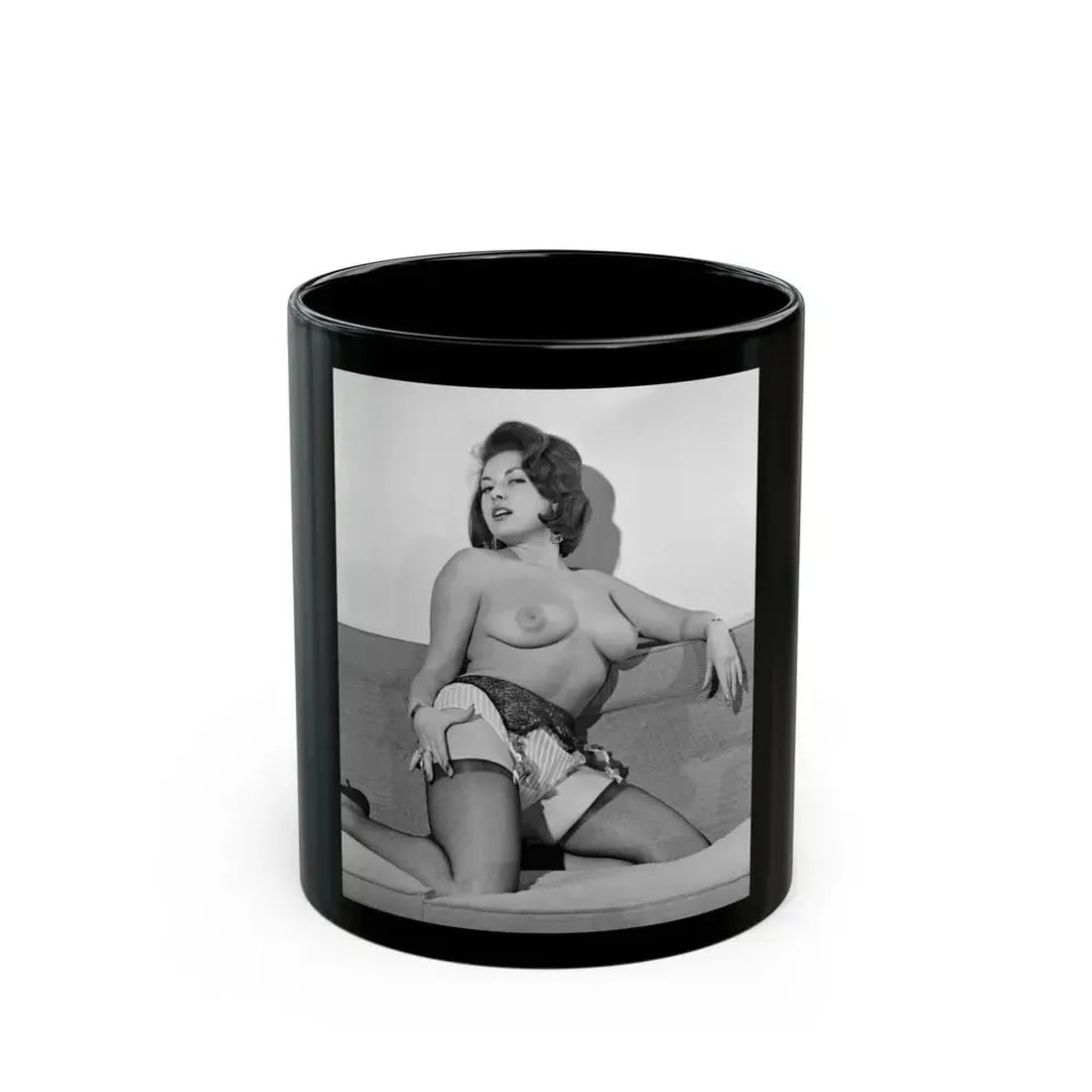 June Palmer #180 - Topless (Vintage Female Icon) Black Coffee Mug 11oz - Go Mug Yourself
