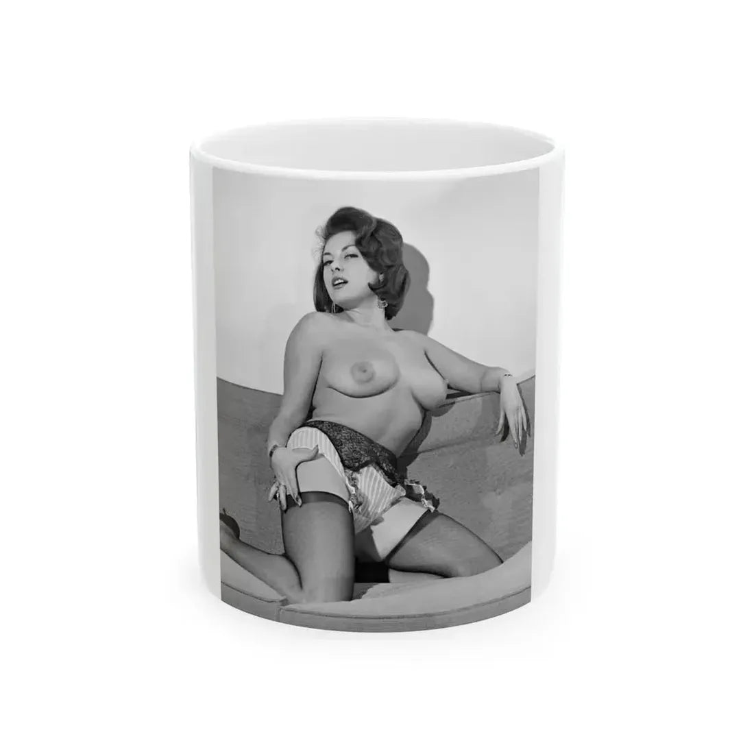 June Palmer #180 - Topless (Vintage Female Icon) White Coffee Mug 11oz - Go Mug Yourself