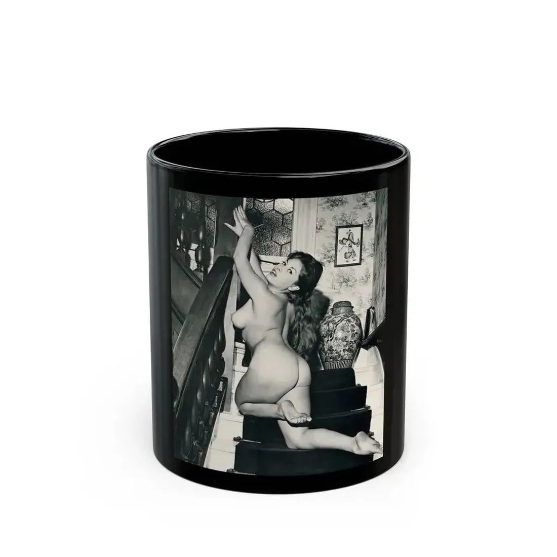 June Palmer #182 - Topless (Vintage Female Icon) Black Coffee Mug 11oz - Go Mug Yourself