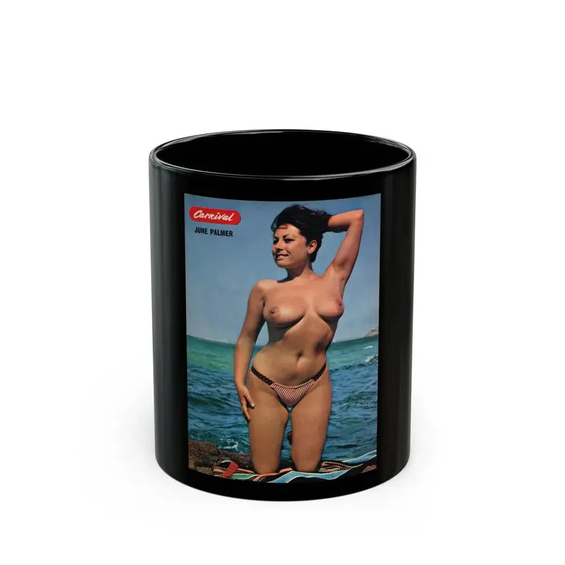 June Palmer #190 - Topless (Vintage Female Icon) Black Coffee Mug 11oz - Go Mug Yourself