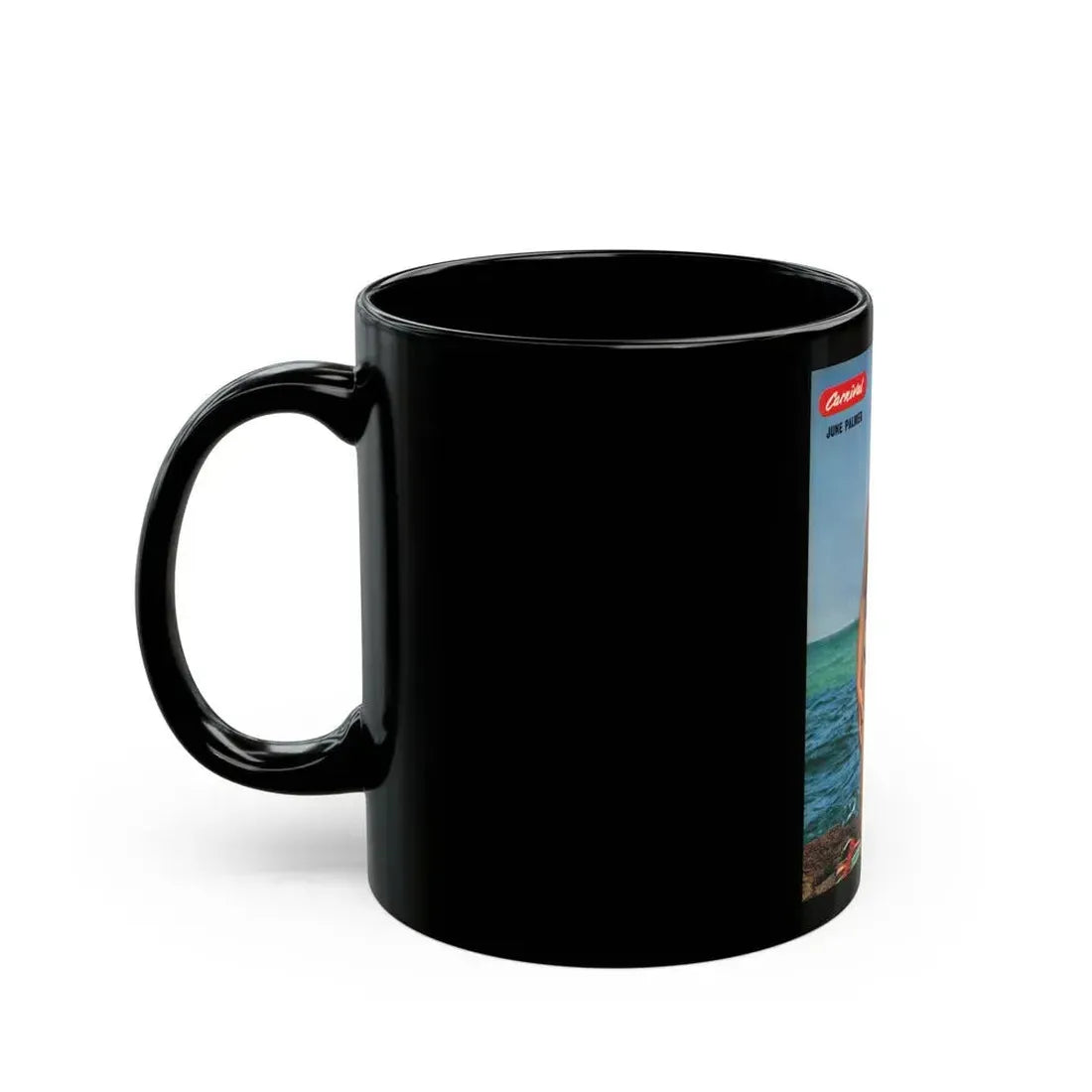 June Palmer #190 - Topless (Vintage Female Icon) Black Coffee Mug - Go Mug Yourself