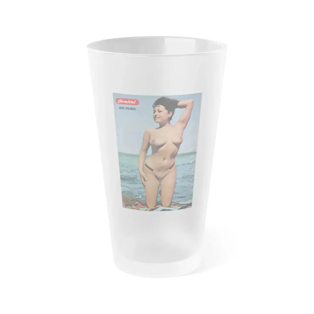 June Palmer #190 - Topless (Vintage Female Icon) Frosted Pint Glass 16oz 16oz Frosted - Go Mug Yourself