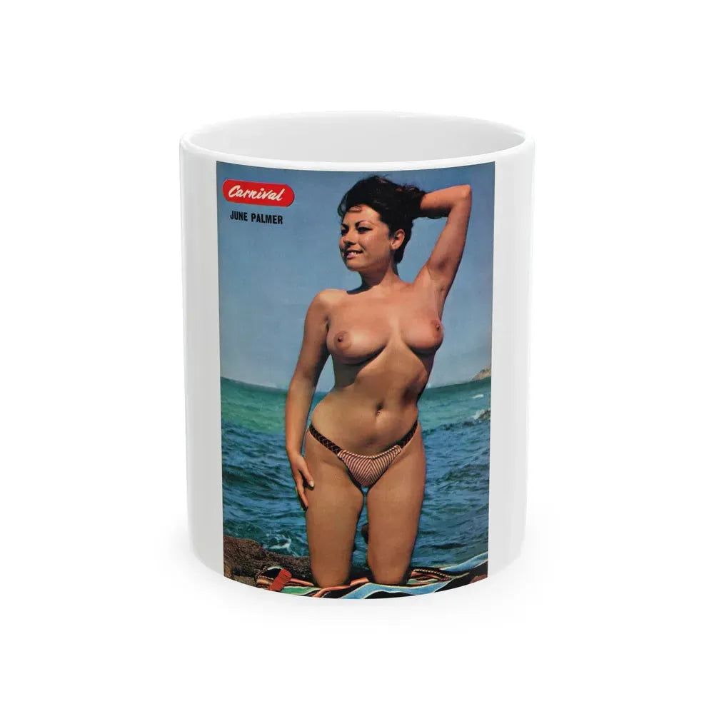 June Palmer #190 - Topless (Vintage Female Icon) White Coffee Mug 11oz - Go Mug Yourself