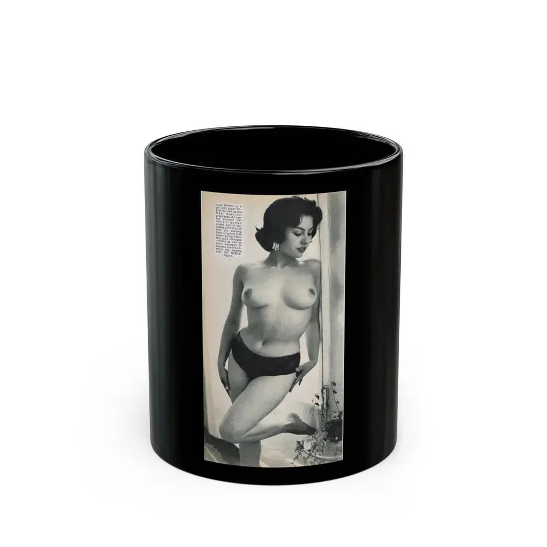 June Palmer #203 - Topless (Vintage Female Icon) Black Coffee Mug 11oz - Go Mug Yourself