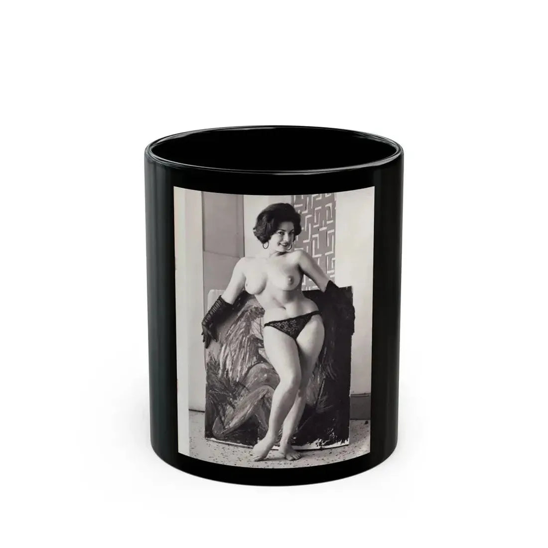 June Palmer #206 - Topless (Vintage Female Icon) Black Coffee Mug 11oz - Go Mug Yourself