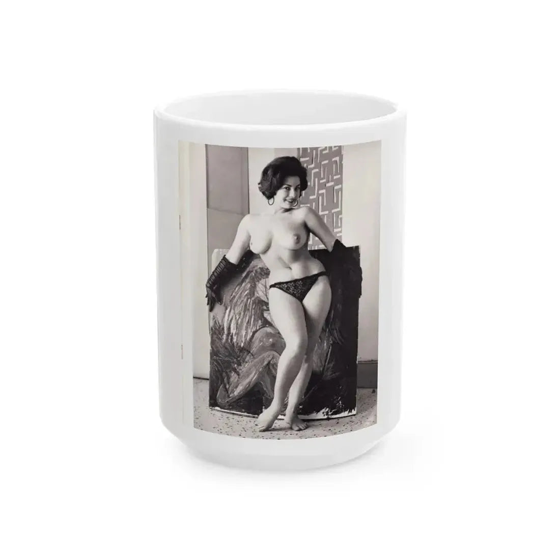 June Palmer #206 - Topless (Vintage Female Icon) White Coffee Mug 15oz - Go Mug Yourself