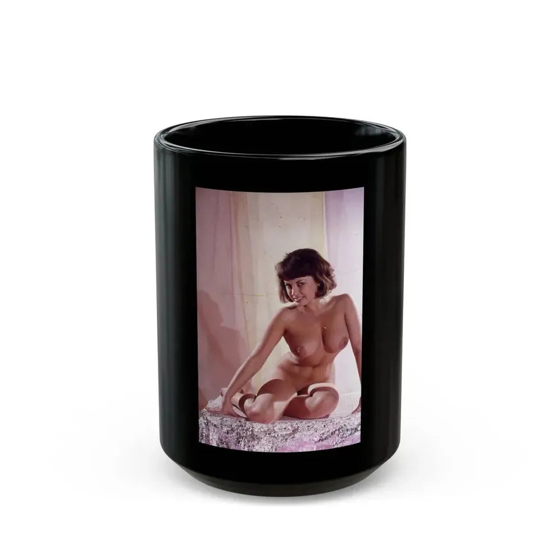 June Palmer #211 - Topless (Vintage Female Icon) Black Coffee Mug 15oz - Go Mug Yourself