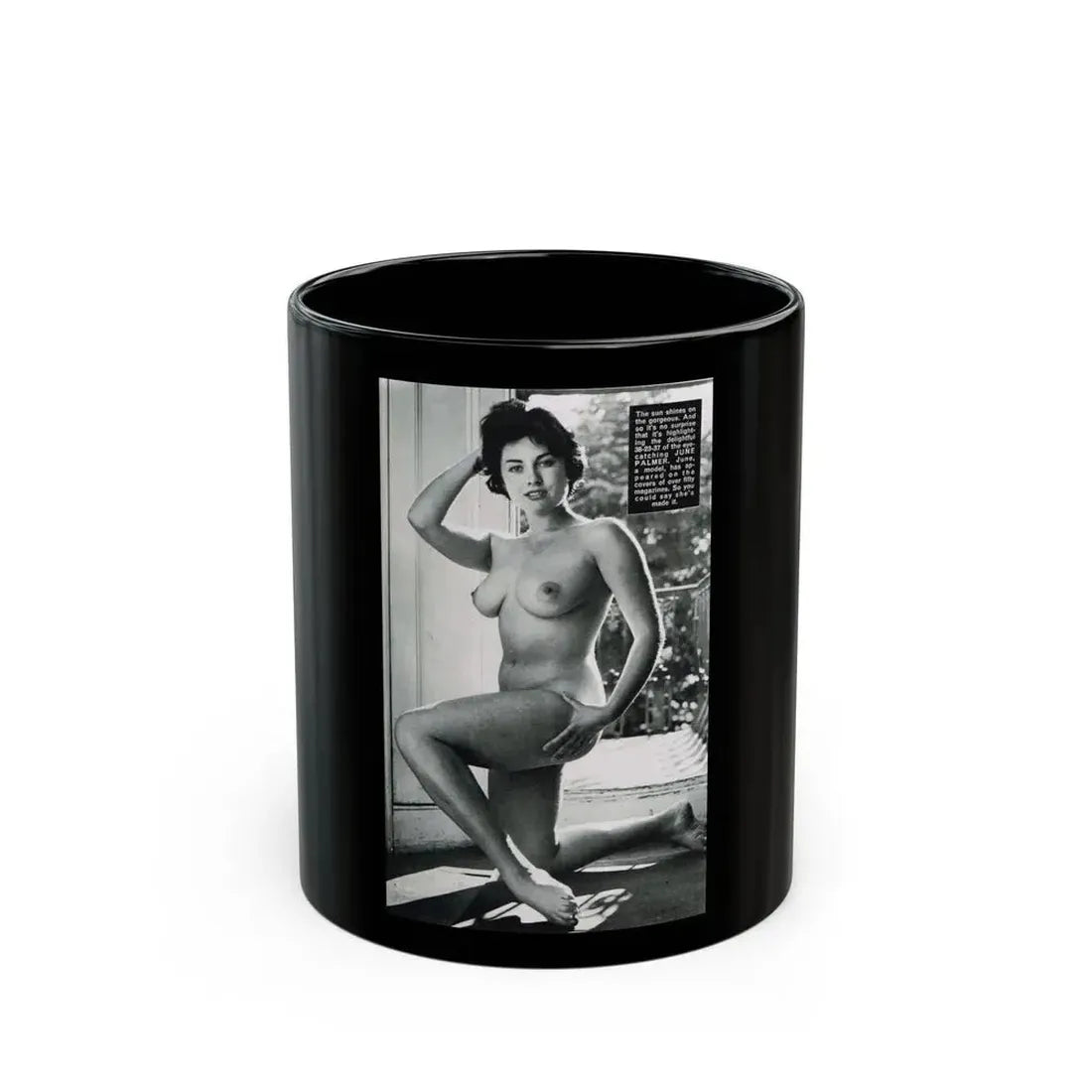 June Palmer #228 - Topless 1 (Vintage Female Icon) Black Coffee Mug 11oz - Go Mug Yourself