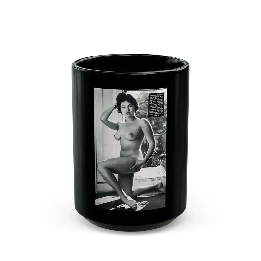 June Palmer #228 - Topless 1 (Vintage Female Icon) Black Coffee Mug 15oz - Go Mug Yourself