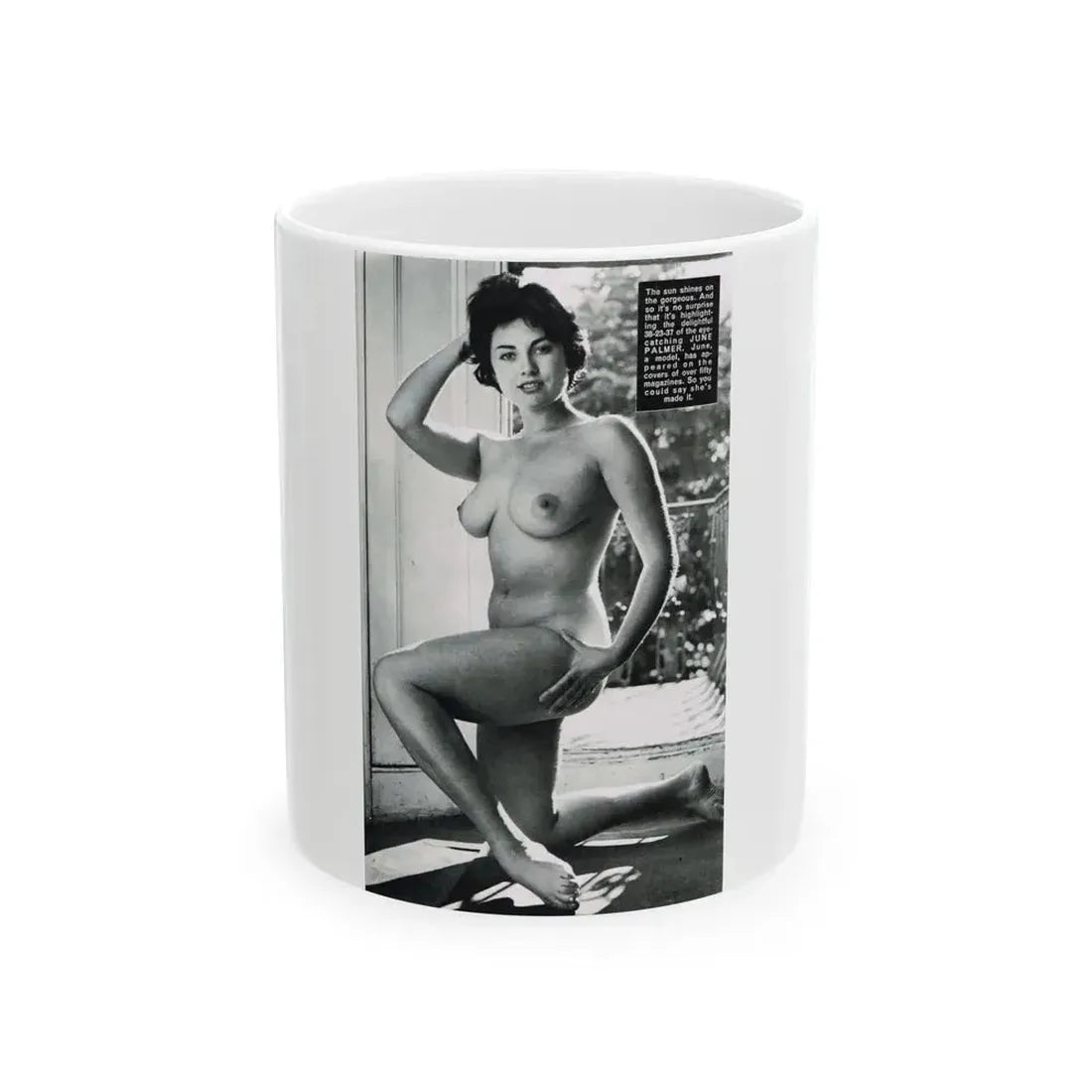 June Palmer #228 - Topless 1 (Vintage Female Icon) White Coffee Mug 11oz - Go Mug Yourself