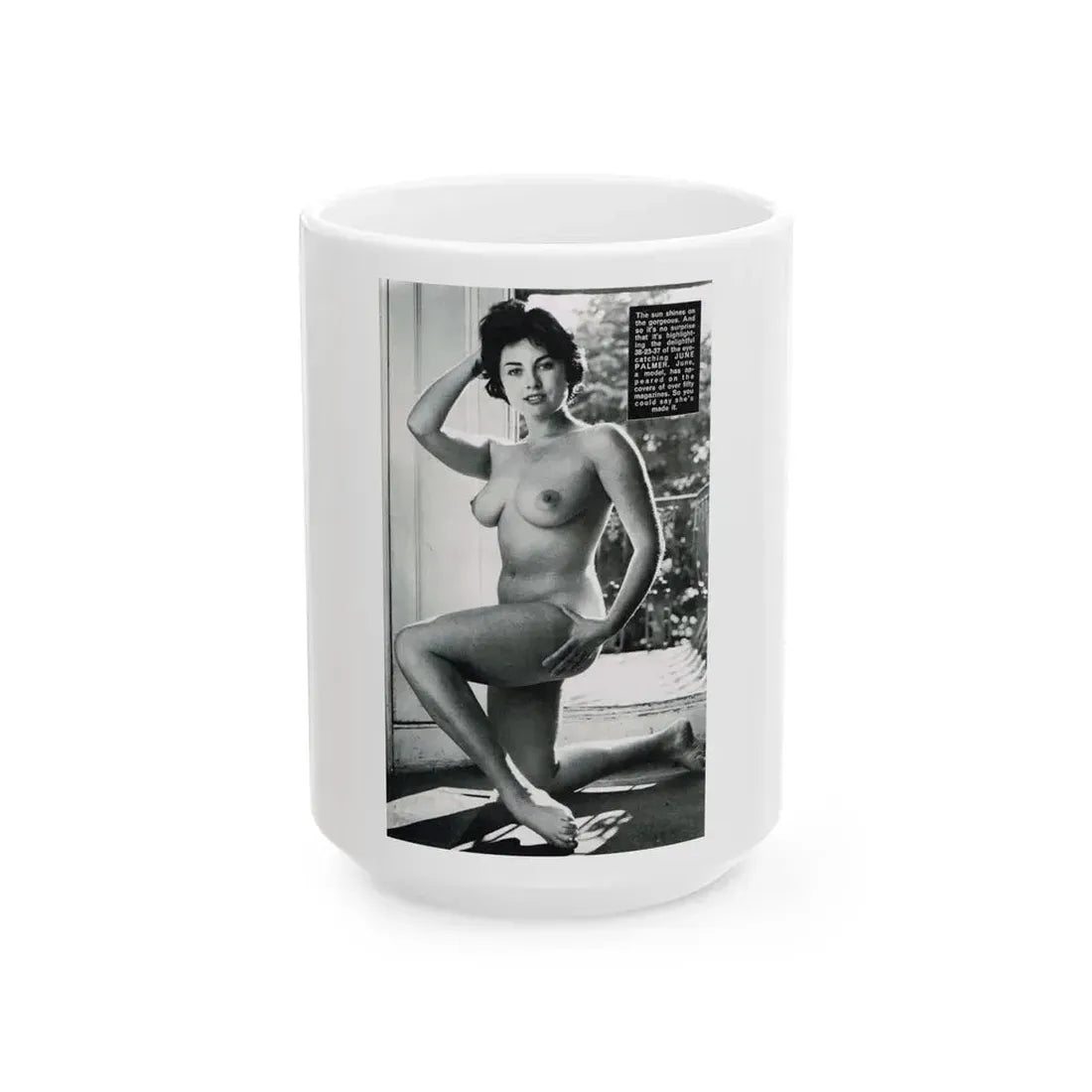 June Palmer #228 - Topless 1 (Vintage Female Icon) White Coffee Mug 15oz - Go Mug Yourself