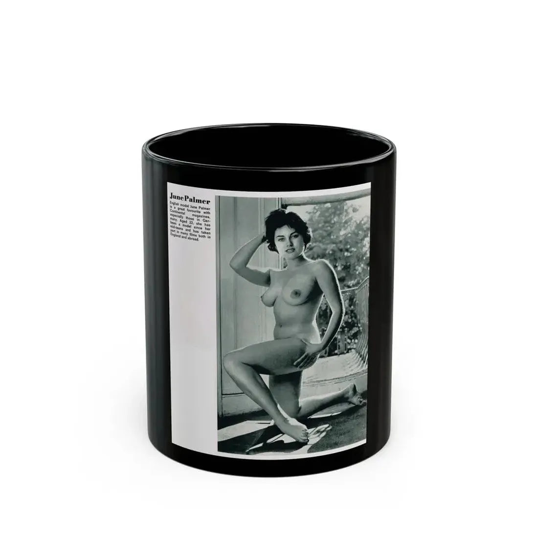 June Palmer #228 - Topless (Vintage Female Icon) Black Coffee Mug 11oz - Go Mug Yourself