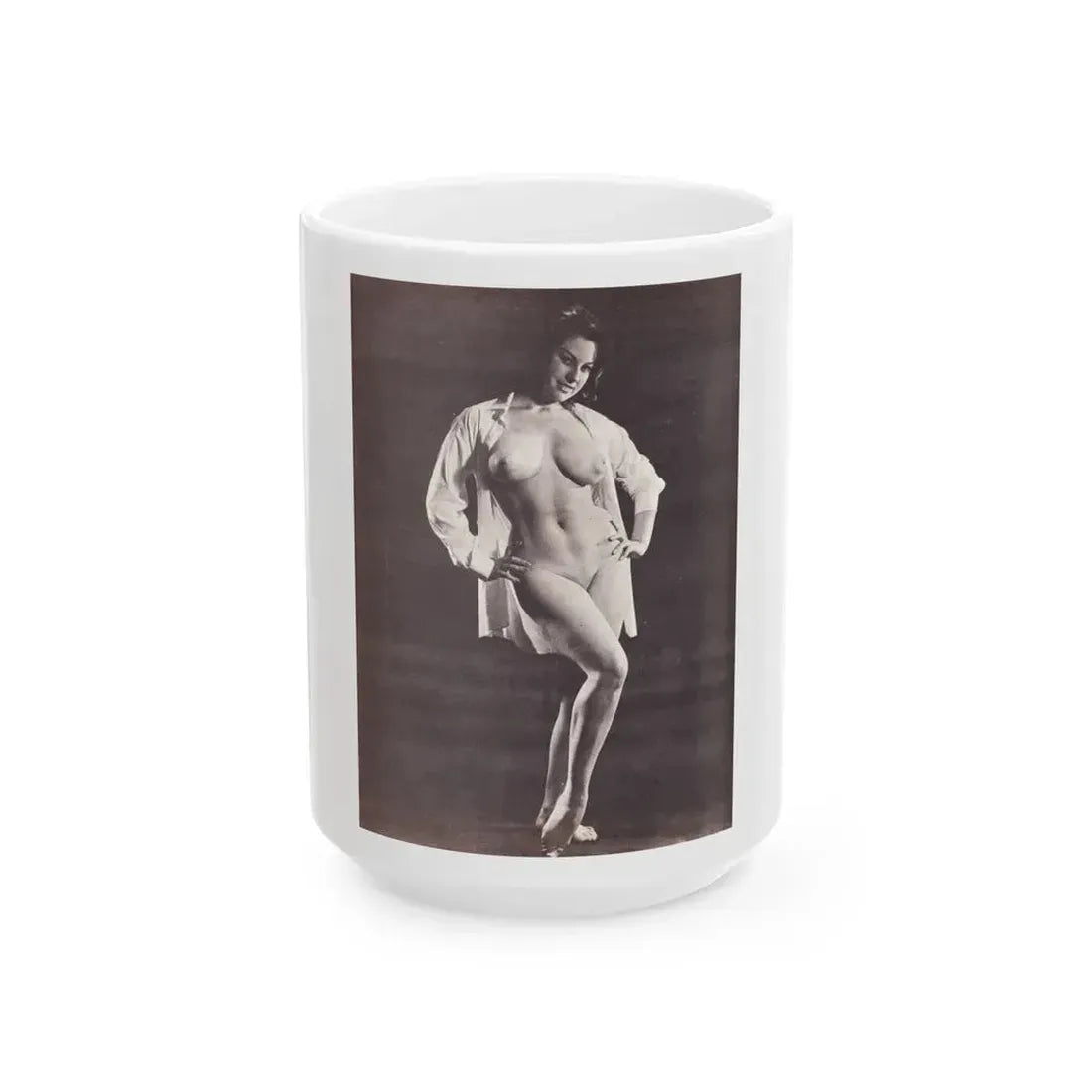 June Palmer #230 - Topless (Vintage Female Icon) White Coffee Mug 15oz - Go Mug Yourself