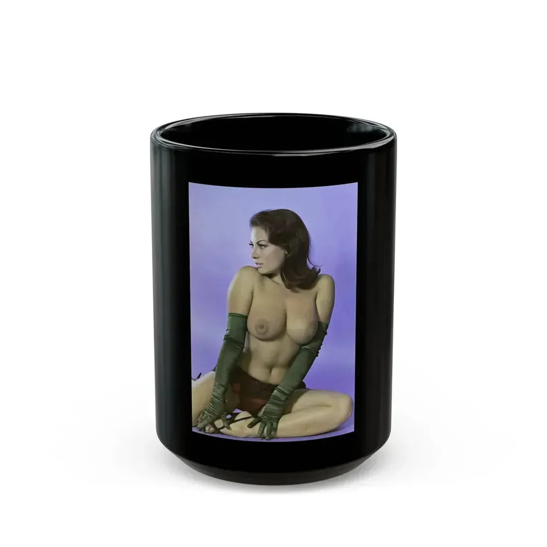 June Palmer #232 - Topless (Vintage Female Icon) Black Coffee Mug 15oz - Go Mug Yourself