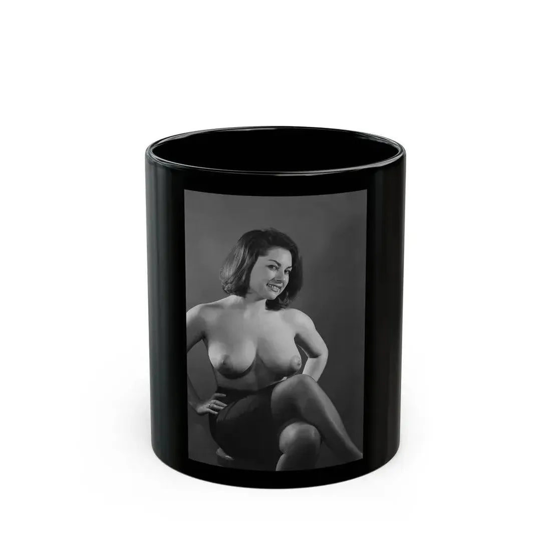 June Palmer #238 - Topless (Vintage Female Icon) Black Coffee Mug 11oz - Go Mug Yourself