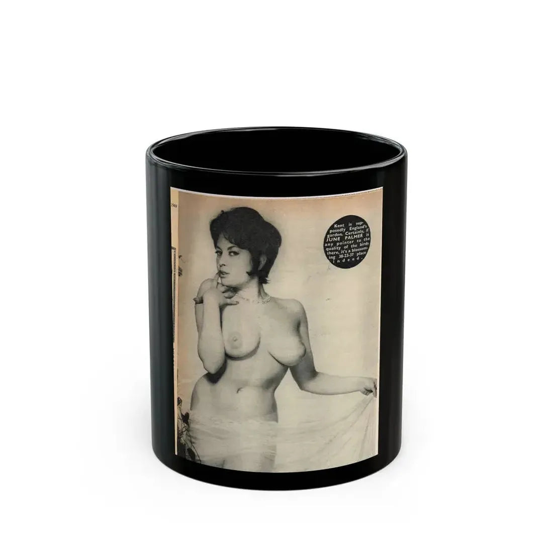 June Palmer #282 - Topless (Vintage Female Icon) Black Coffee Mug 11oz - Go Mug Yourself
