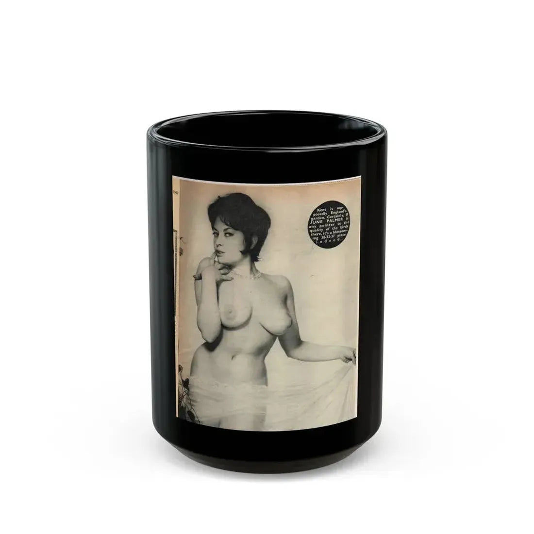 June Palmer #282 - Topless (Vintage Female Icon) Black Coffee Mug 15oz - Go Mug Yourself