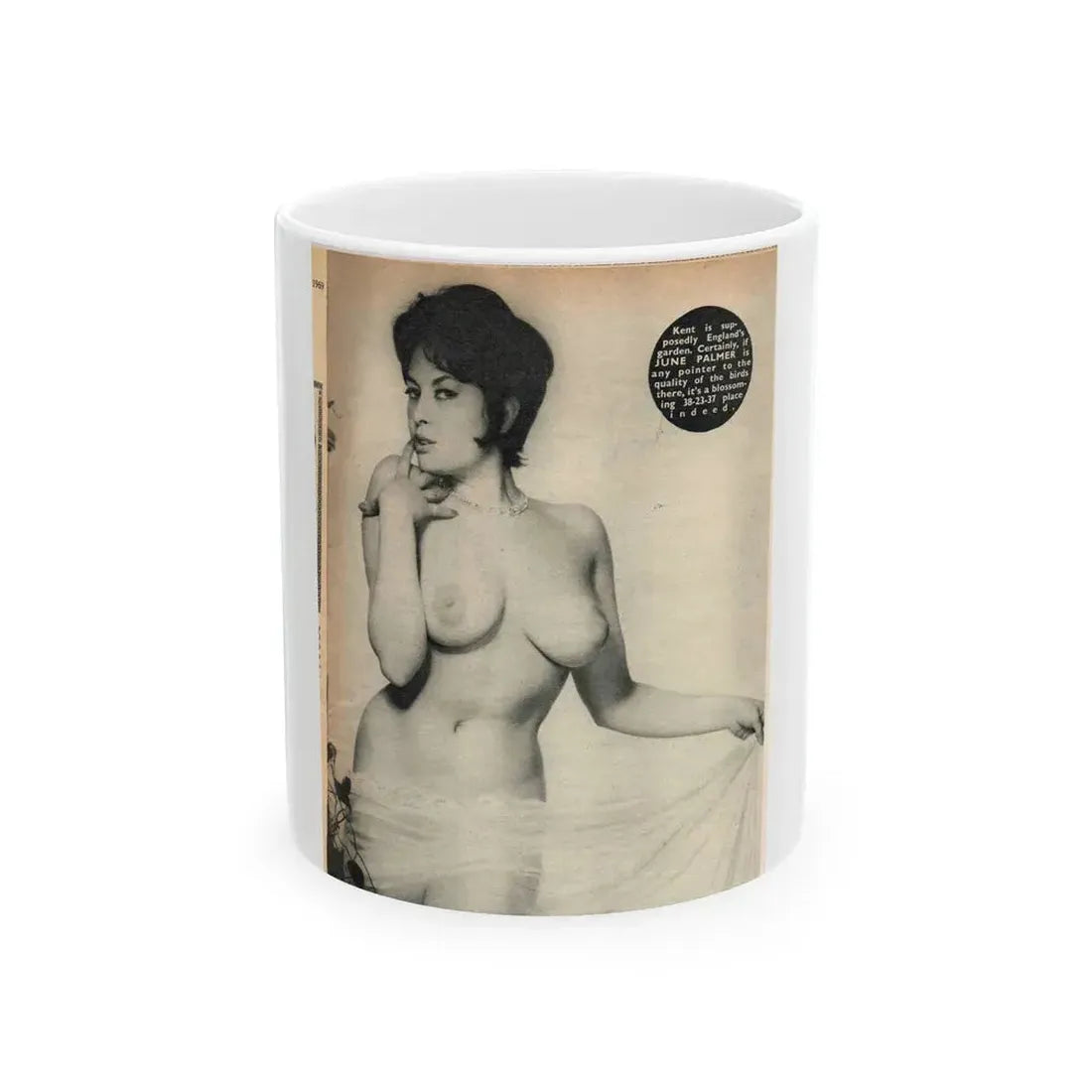 June Palmer #282 - Topless (Vintage Female Icon) White Coffee Mug 11oz - Go Mug Yourself