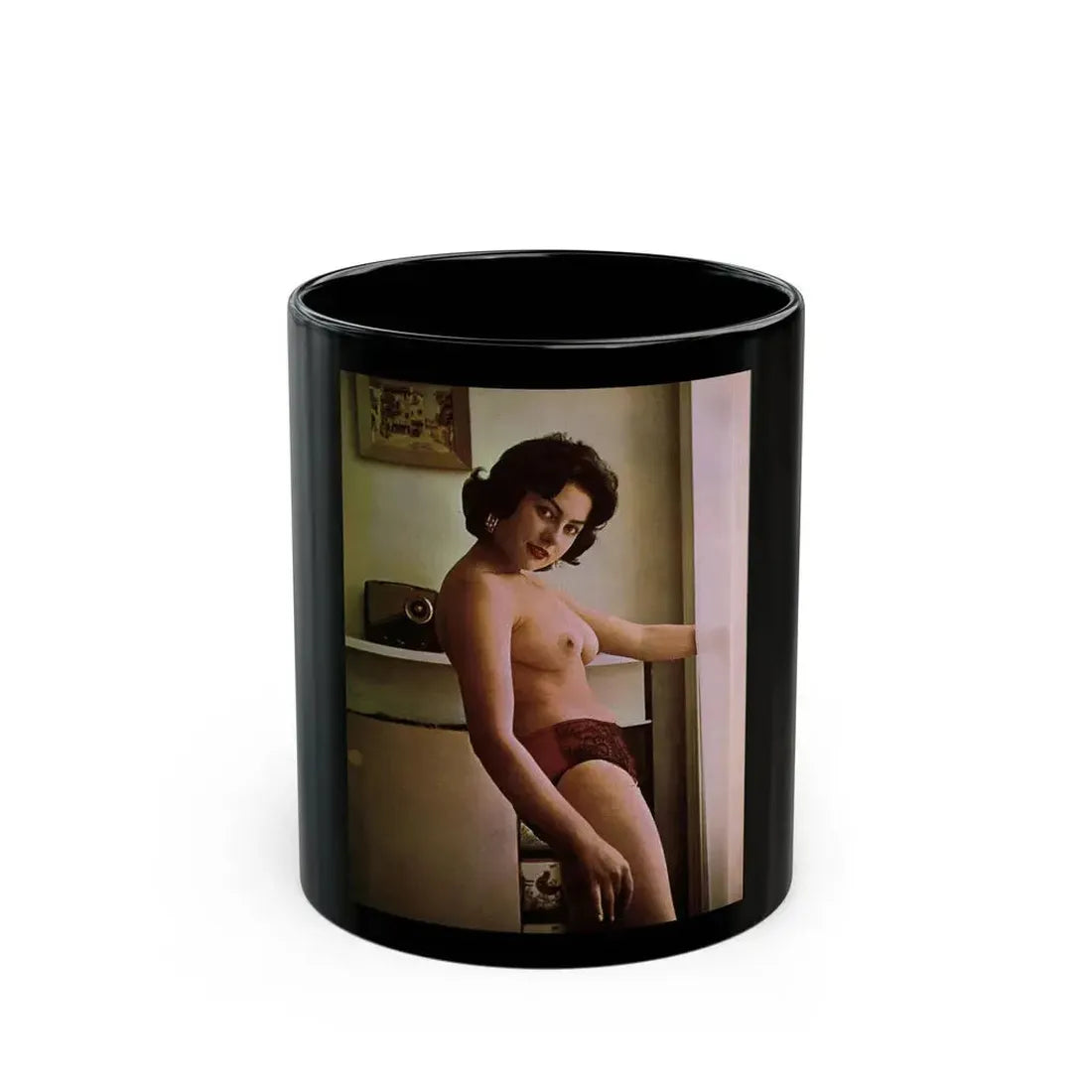 June Palmer #288 - Topless (Vintage Female Icon) Black Coffee Mug 11oz - Go Mug Yourself
