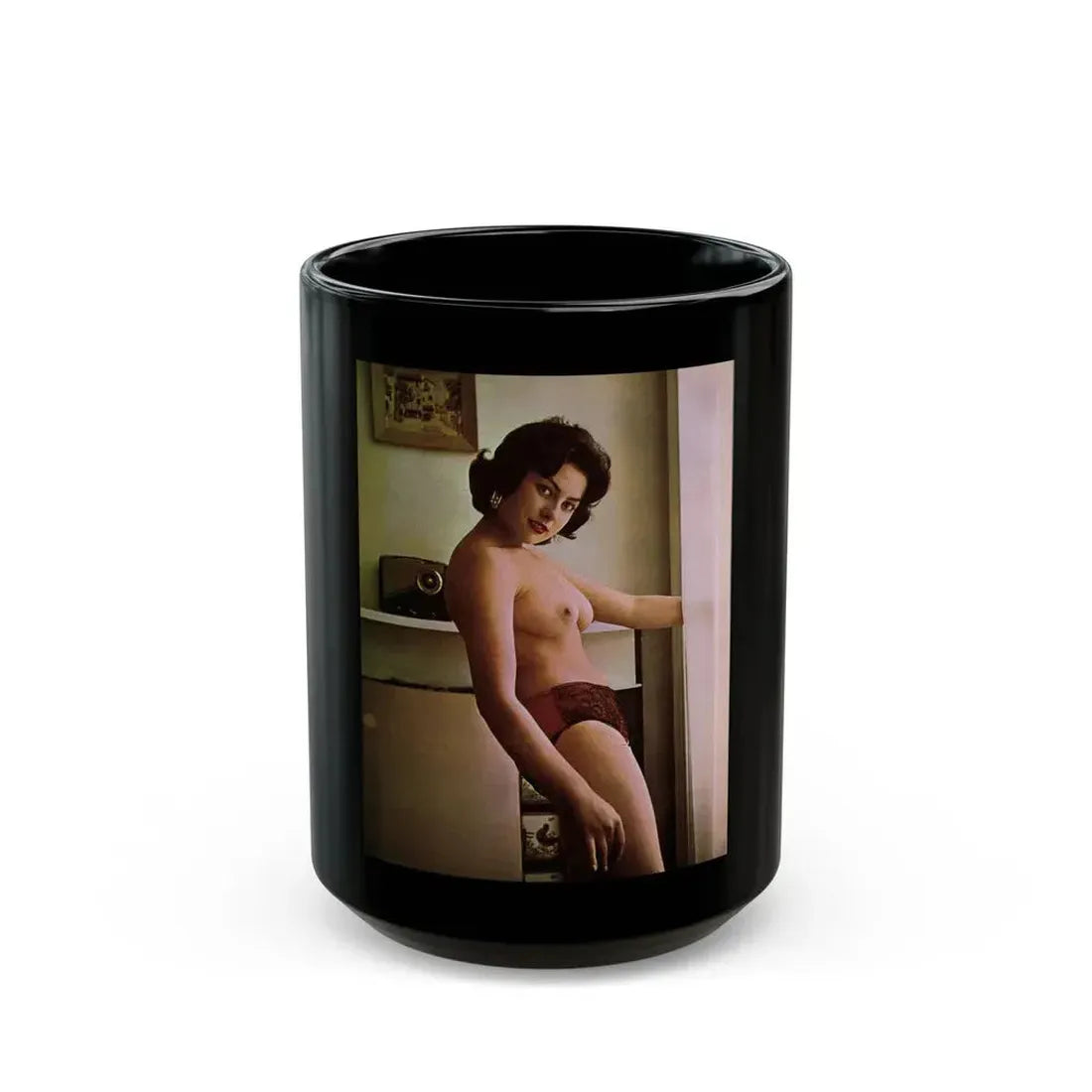 June Palmer #288 - Topless (Vintage Female Icon) Black Coffee Mug 15oz - Go Mug Yourself