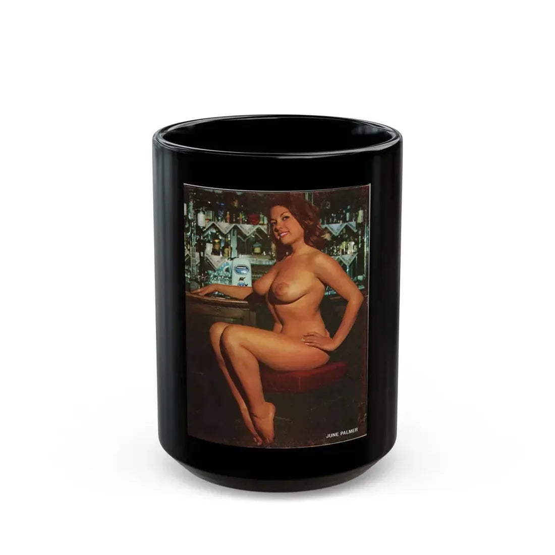 June Palmer #295 - Nude (Vintage Female Icon) Black Coffee Mug 15oz - Go Mug Yourself