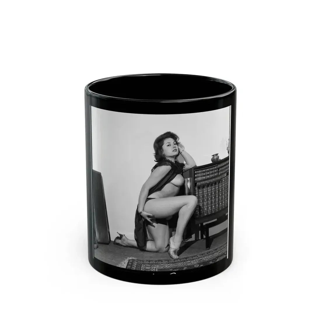 June Palmer #321 - Topless (Vintage Female Icon) Black Coffee Mug 11oz - Go Mug Yourself