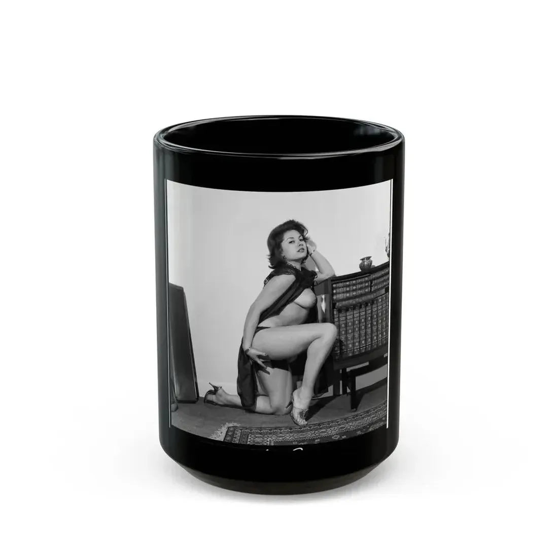 June Palmer #321 - Topless (Vintage Female Icon) Black Coffee Mug 15oz - Go Mug Yourself