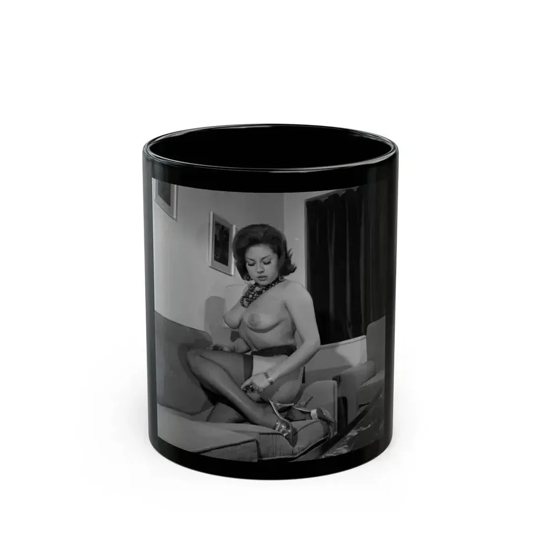 June Palmer #322 - Topless (Vintage Female Icon) Black Coffee Mug 11oz - Go Mug Yourself