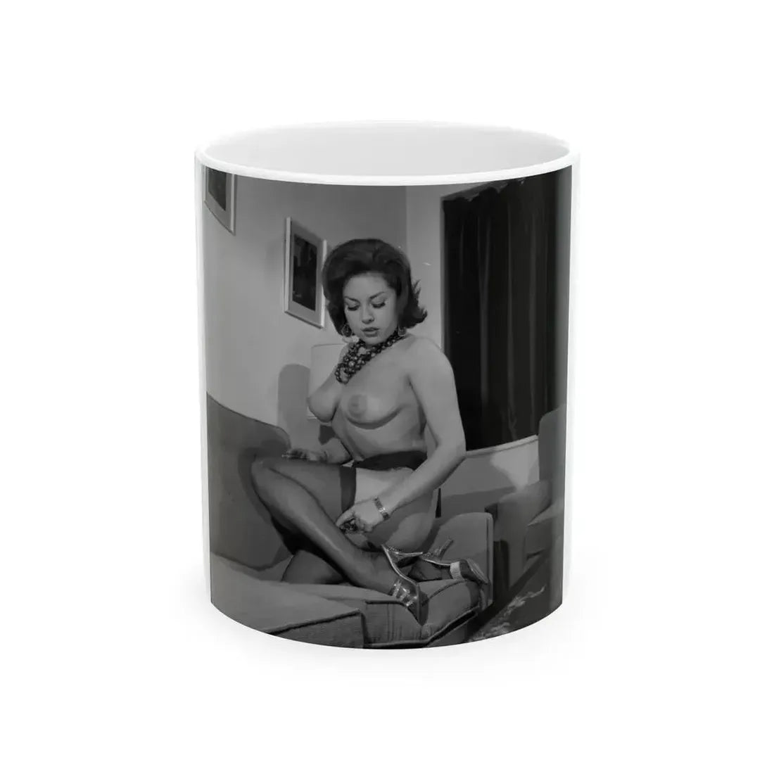 June Palmer #322 - Topless (Vintage Female Icon) White Coffee Mug 11oz - Go Mug Yourself