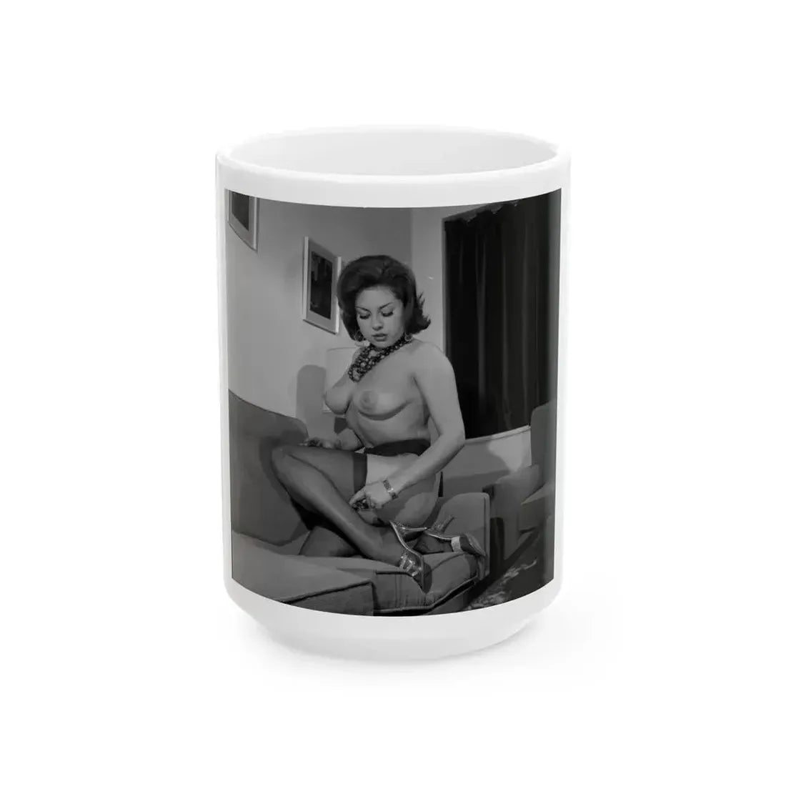 June Palmer #322 - Topless (Vintage Female Icon) White Coffee Mug 15oz - Go Mug Yourself