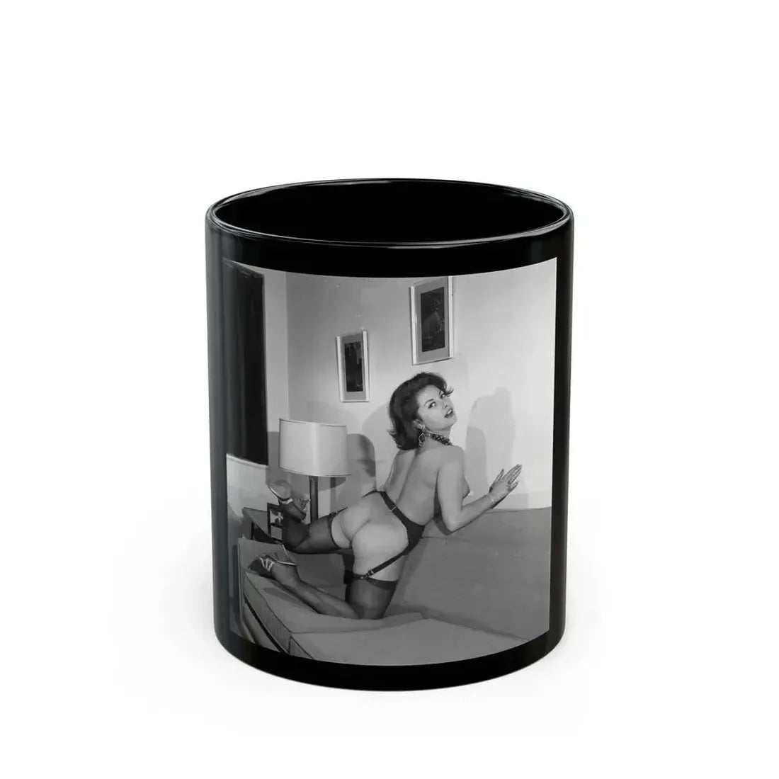 June Palmer #323 - Topless (Vintage Female Icon) Black Coffee Mug 11oz - Go Mug Yourself