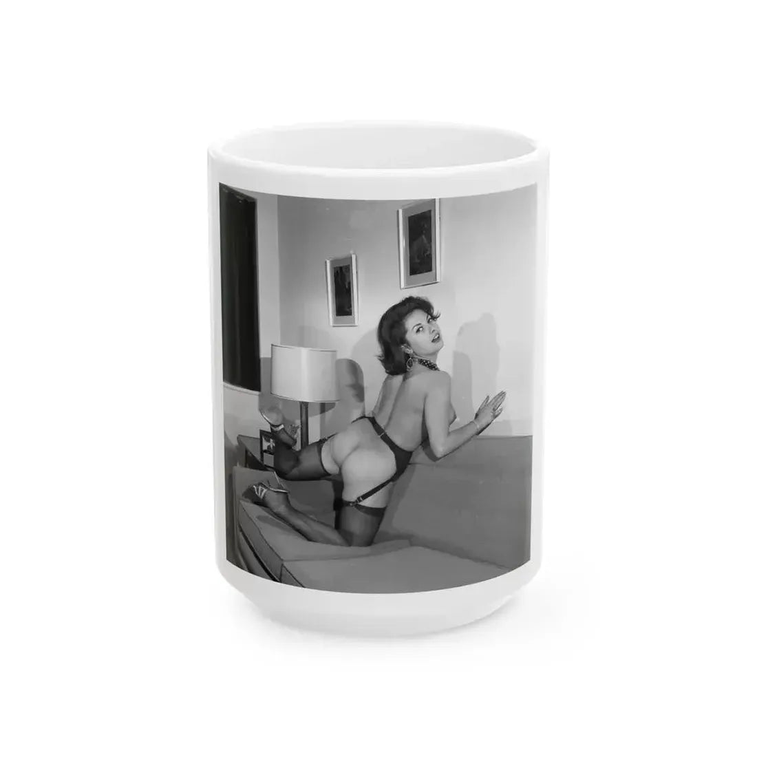 June Palmer #323 - Topless (Vintage Female Icon) White Coffee Mug 15oz - Go Mug Yourself