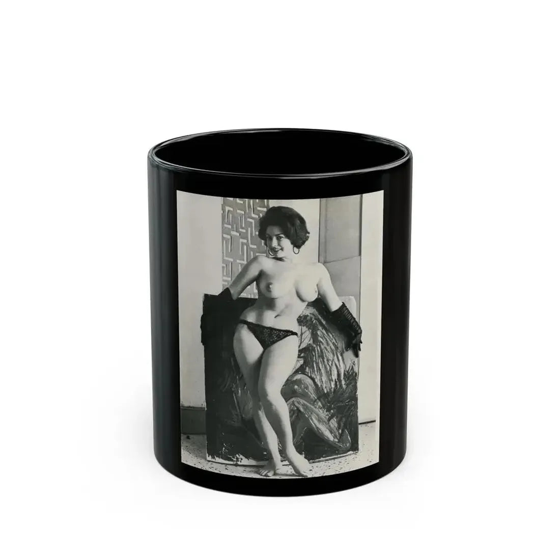 June Palmer #330 - Topless (Vintage Female Icon) Black Coffee Mug 11oz - Go Mug Yourself