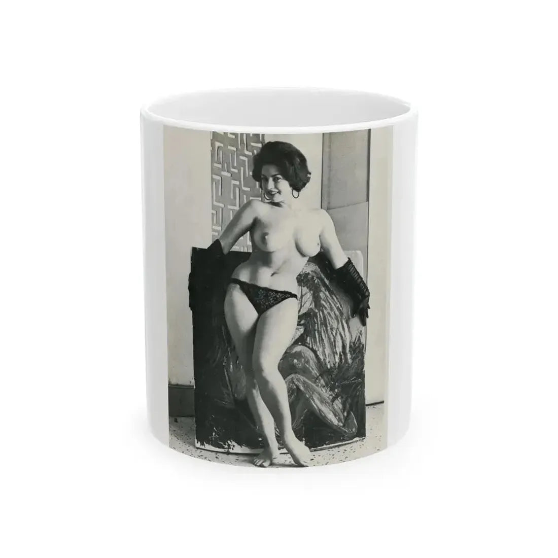 June Palmer #330 - Topless (Vintage Female Icon) White Coffee Mug 11oz - Go Mug Yourself