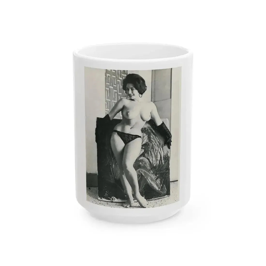 June Palmer #330 - Topless (Vintage Female Icon) White Coffee Mug 15oz - Go Mug Yourself