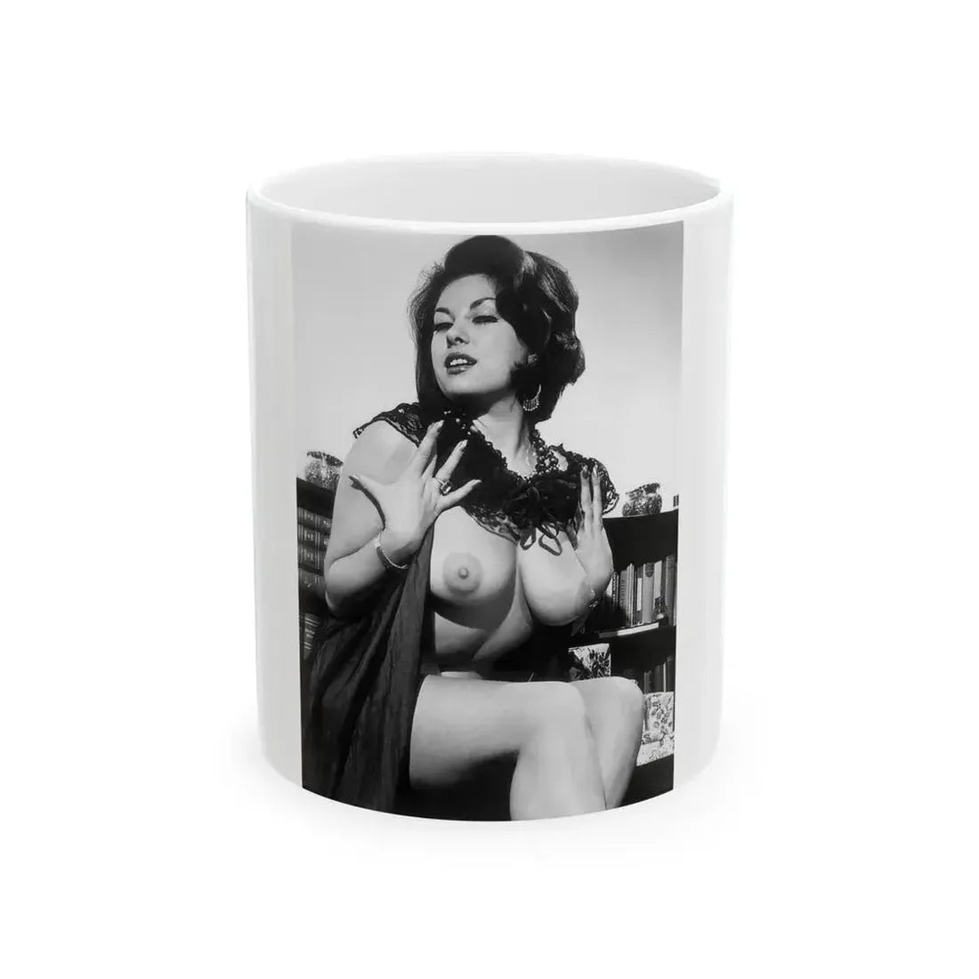 June Palmer #348 - Topless (Vintage Female Icon) White Coffee Mug 11oz - Go Mug Yourself