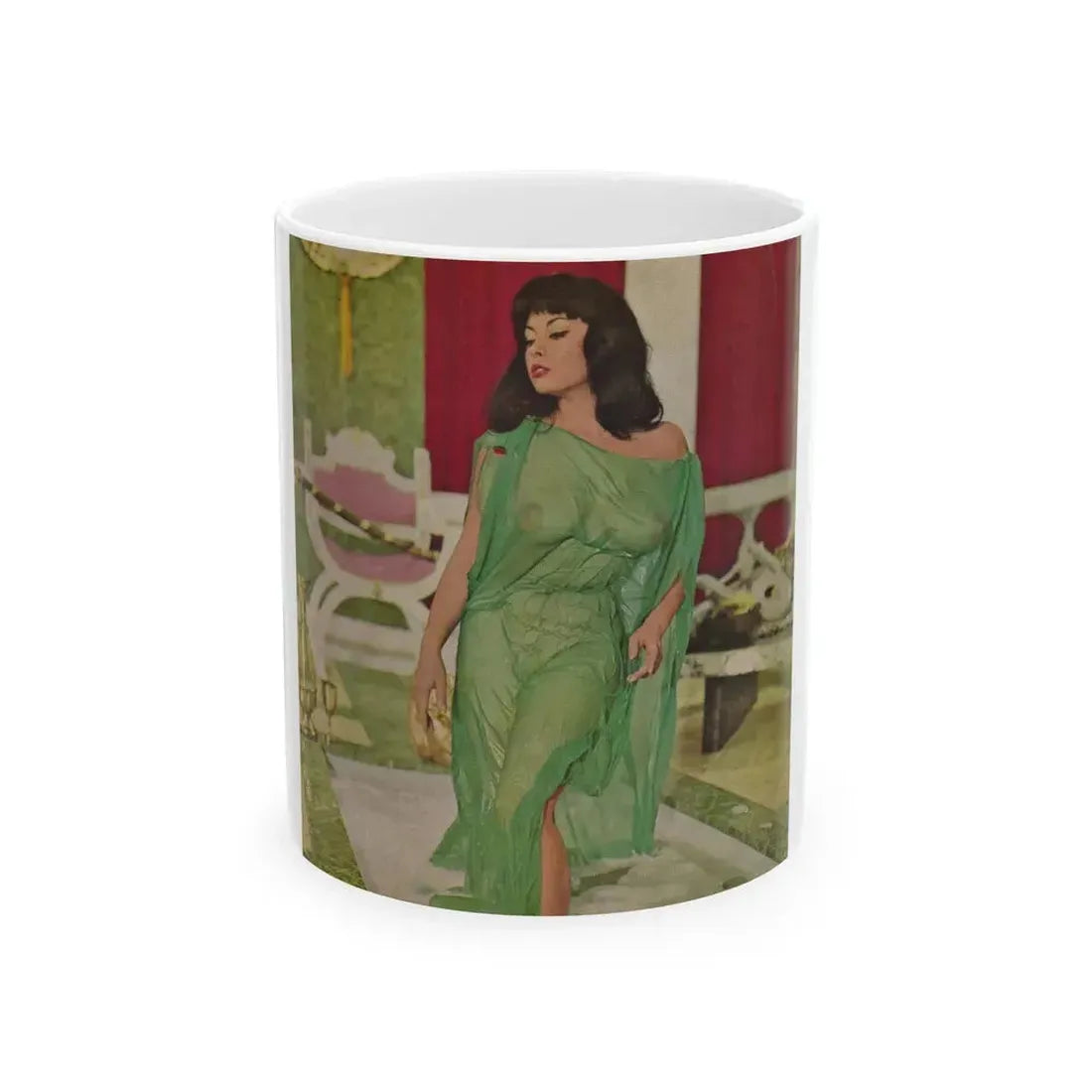 June Palmer #369 - Topless (Vintage Female Icon) White Coffee Mug 11oz - Go Mug Yourself